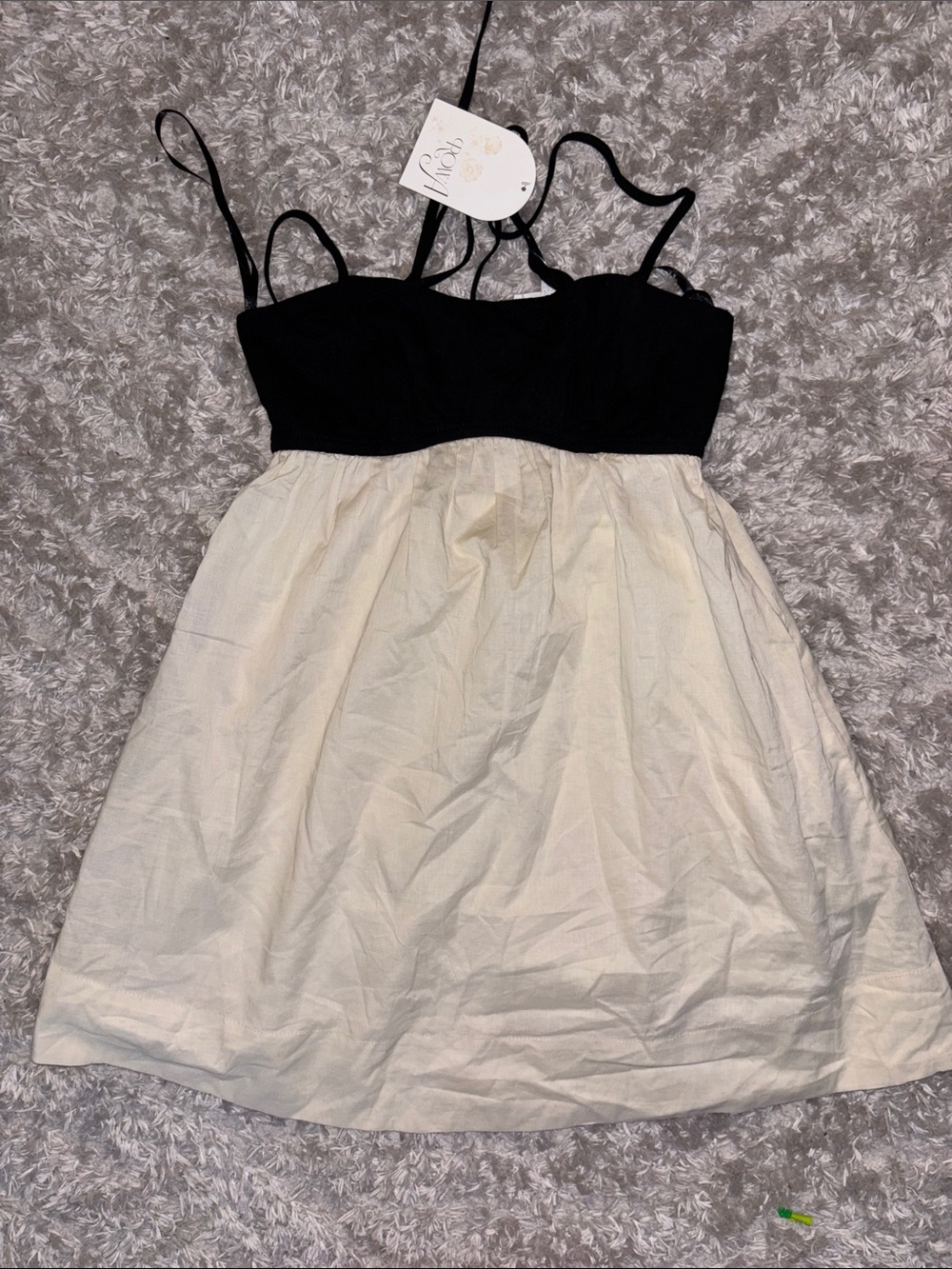 Two-Tone Black & Cream Mini Dress with Spaghetti Straps
